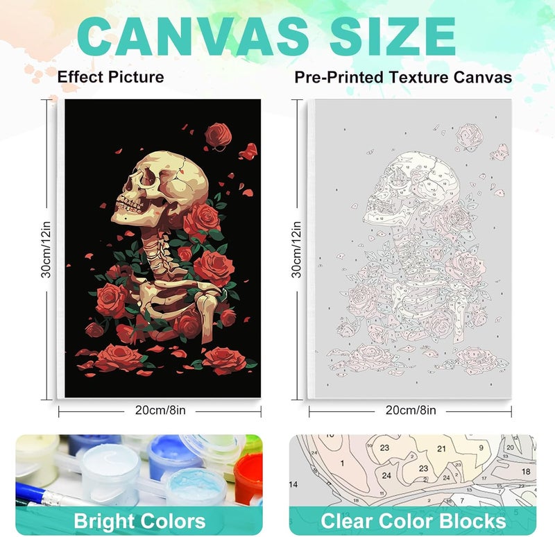 GEEHEIY Framed Paint by Numbers Kit for Adults Beginner, Skull Easy Paint by Number Kits on Canvas Framed, Skeleton DIY Acrylic Oil Painting by Numbers with Frame for Gift Home Decor 8 x 12 inch - Image 3